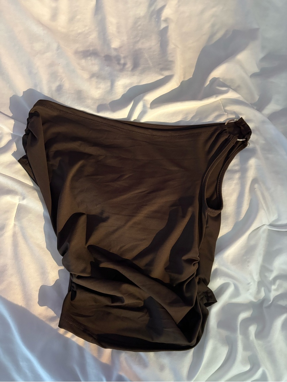 Brown Off The Shoulder Going Out Top with Ring on Shoulder